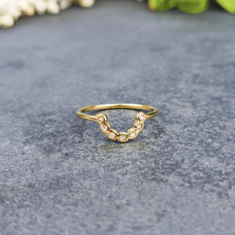 🦋LAST🦋 NWT Lovoda 14k Gold-Plated Dainty Crystal Arc Ring, Size 6
